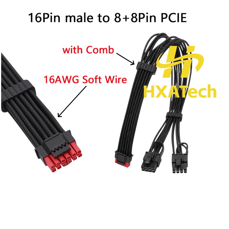 HXATech-カラフルな 12VHPWR からデュアル 8 - Dual 8Pin To 16Pin 12Vhpwr Cable のレビューと価格